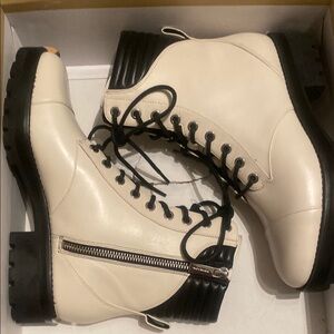 Michael Kors Cream and Black Combat Boots NEW